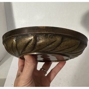 Vintage Brass Bowl-Made In India-Leaf DesignTextured-6 3/8" Diameter 1.8 lb